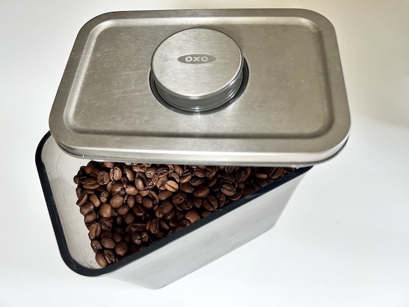 degassing freshly roasted coffee beans in storage container