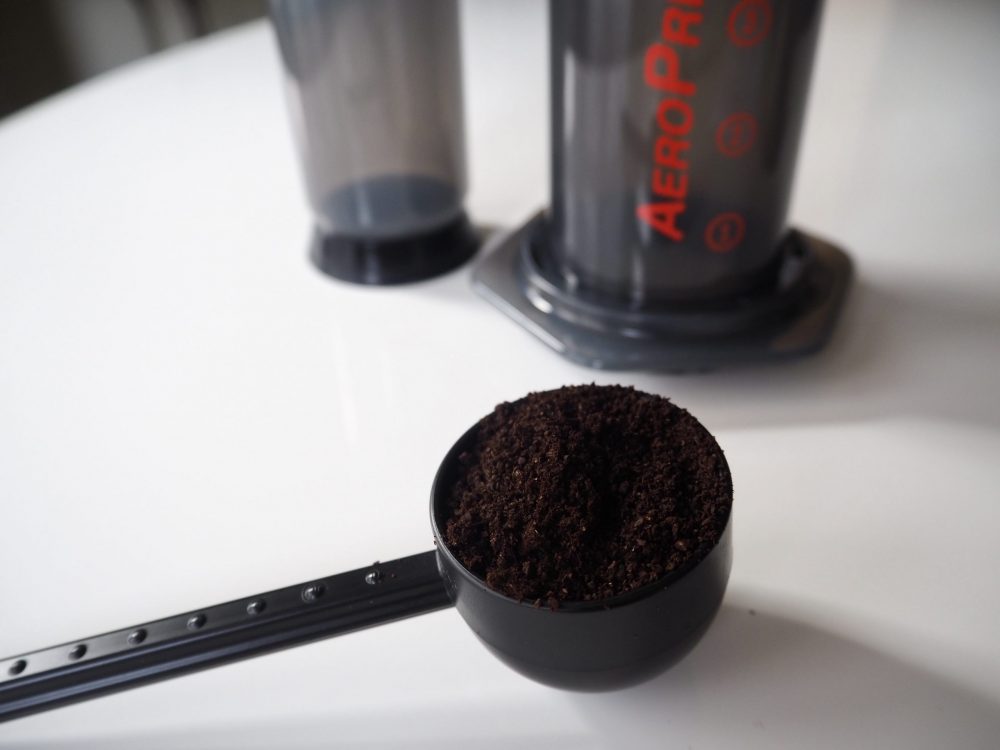 coffee grounds and AeroPress