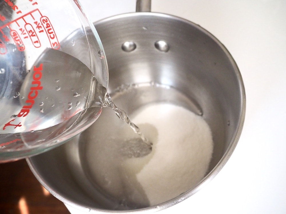 Water and sugar for homemade coffee syrup