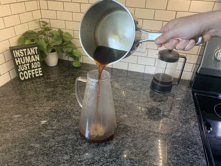 Pour hot coffee
