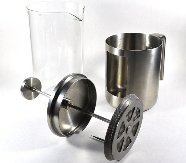 French press on white background
