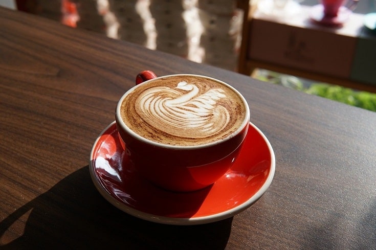 latte on red mug