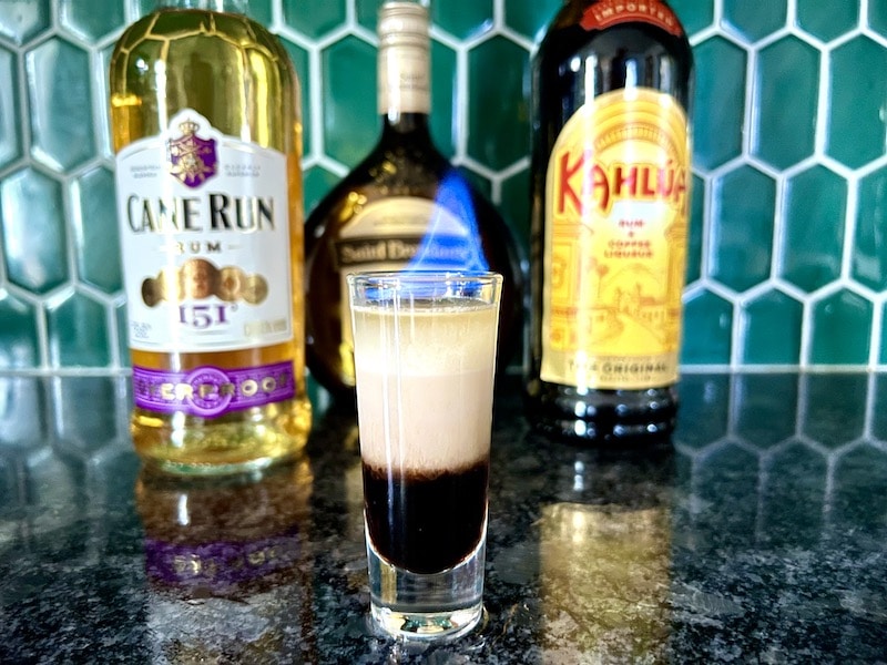 concorde 2 flaming shot with rum irish cream and kahlua