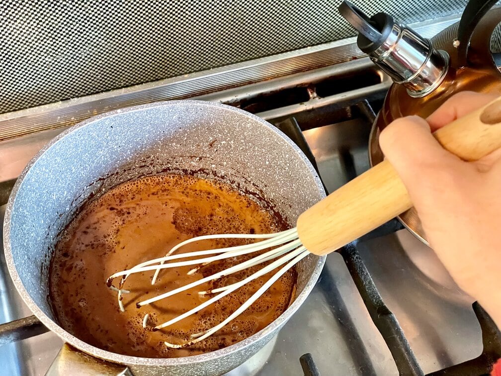 starbucks peppermint mocha at home mixing milk and cocoa