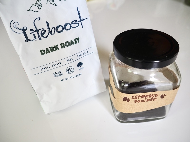 Lifeboost dark roast with espresso powder