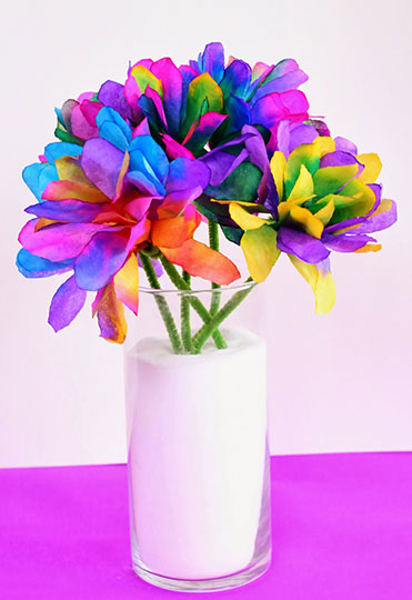 diy vibrantly colored coffee filter flowers