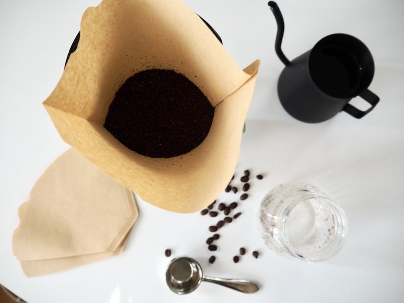 Melitta pour over with coffee grounds