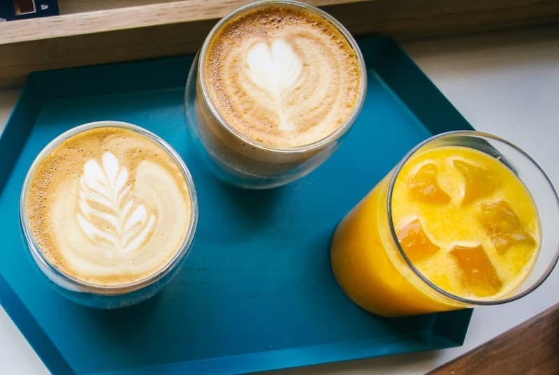 lattes and orange juice