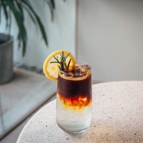 coffee soda with lemon and rosemary