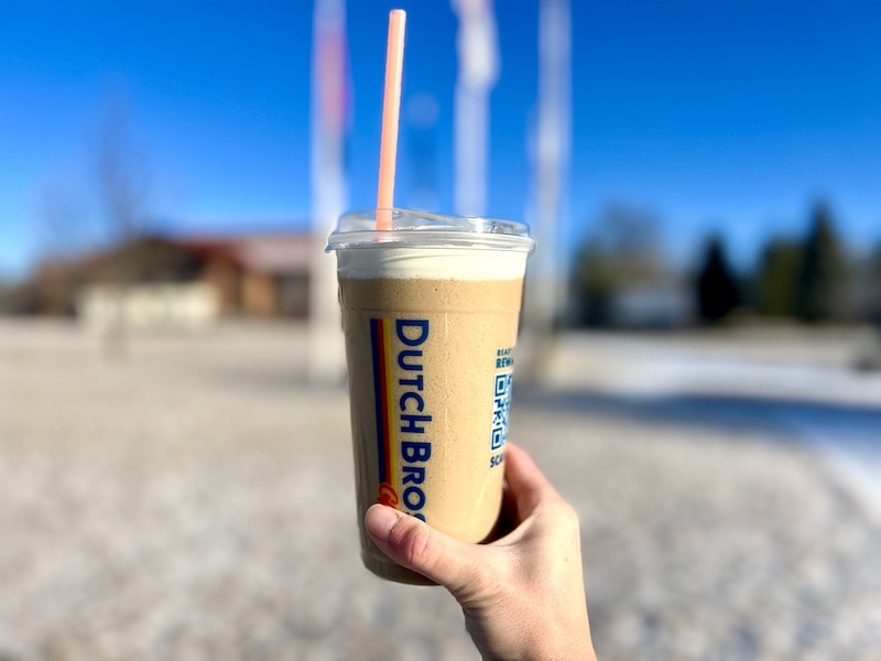 Dutch Bros blended annihilator coffee drink with soft top outside