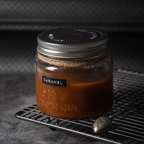 a jar of caramel syrup