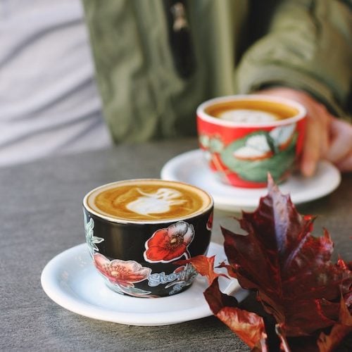 maple pecan latte with ghost latte art