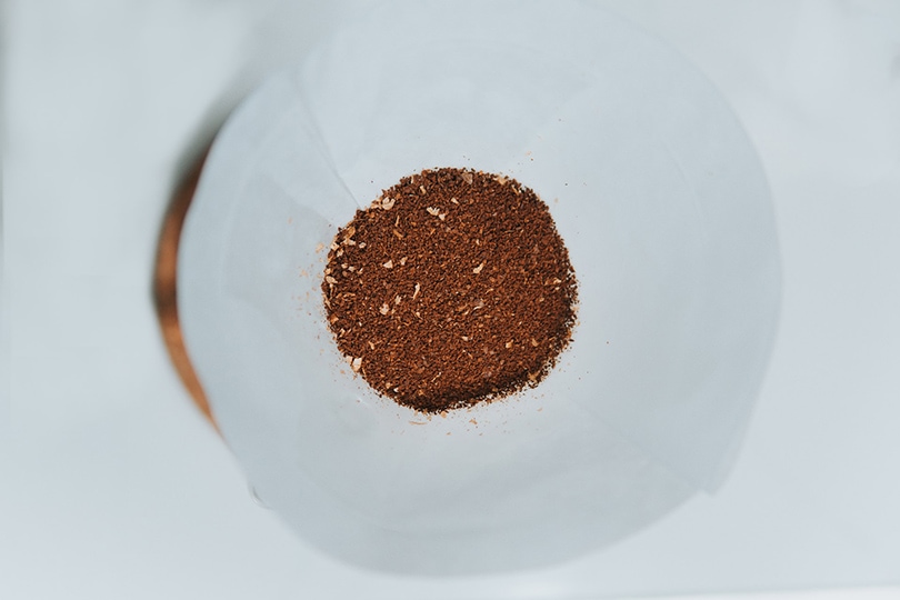coffee grounds in a coffee filter paper