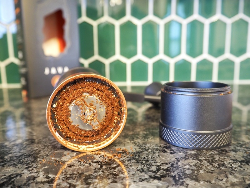 VSSL Java burrs with fresh coffee grounds