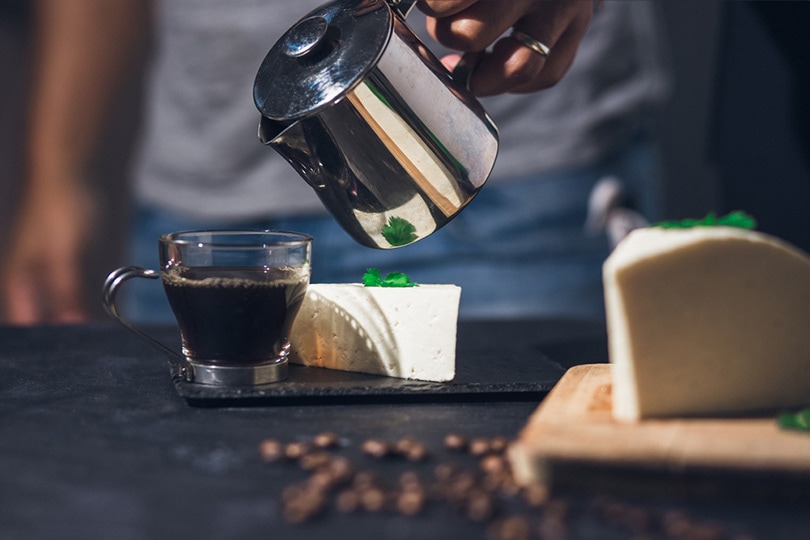 a Venezuelan cheese and coffee on the table