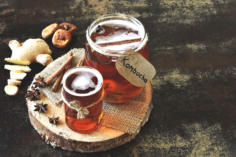 homemade kombucha with ginger and cinnamon