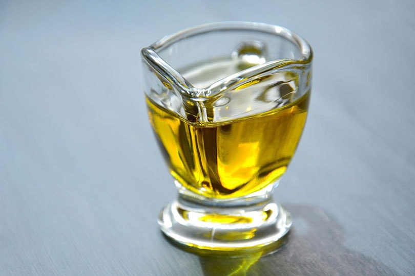 vegetable oil in glass container