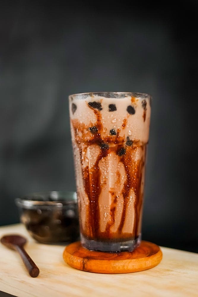 a glass of Chocolate Milk Tea