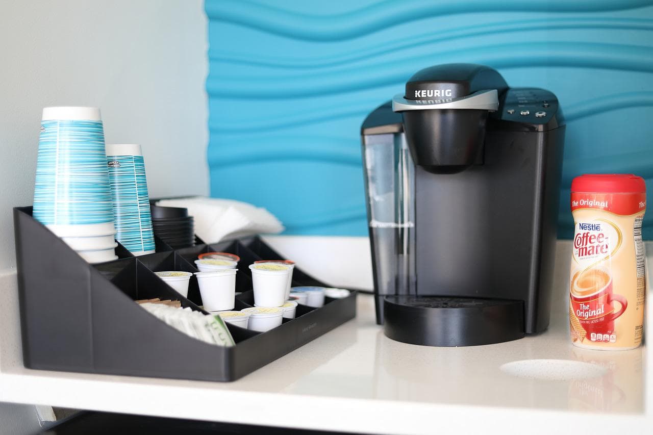 keurig coffee machine in the pantry