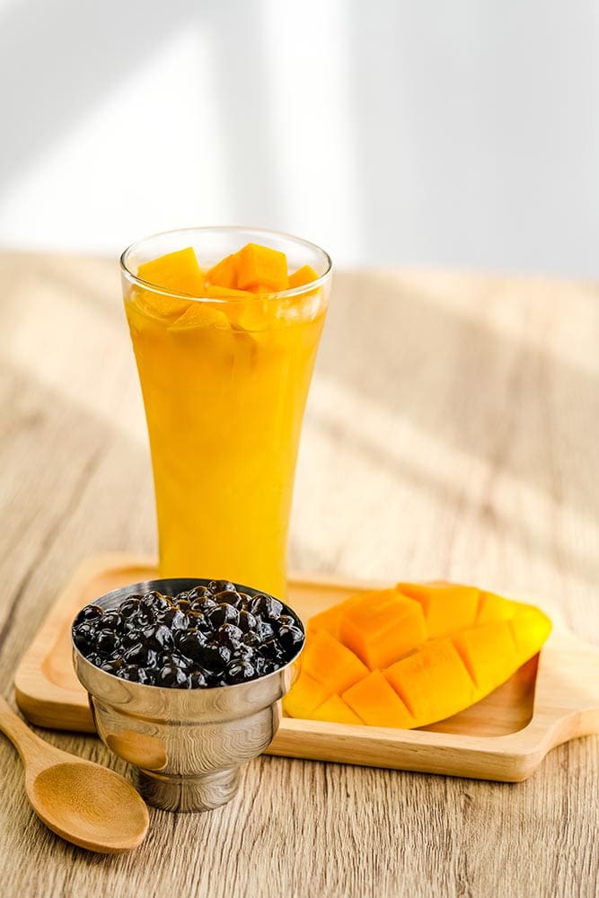 Mango Milk Tea with pearls on the side