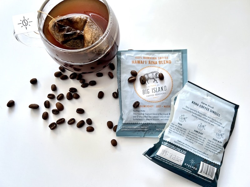 Big Island Coffee Roasters coffee sachets steeping