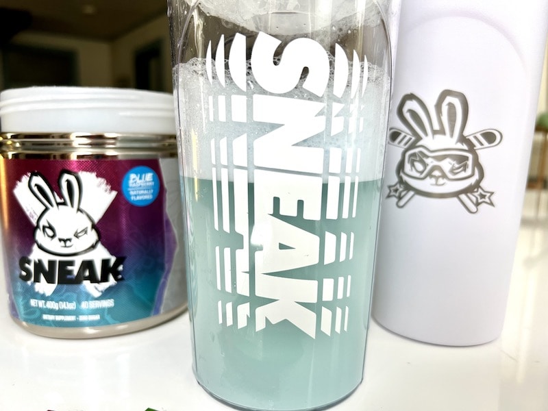 Sneak Energy Blue Raspberry prepared in shaker