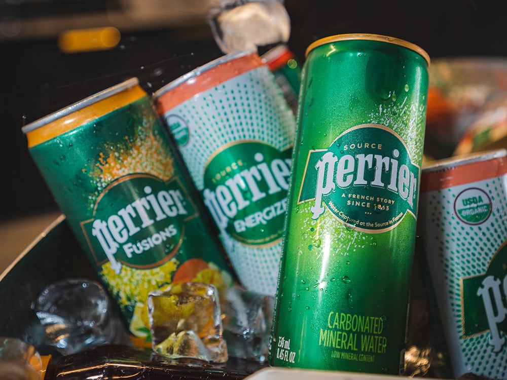 a variety of canned Perrier drinks