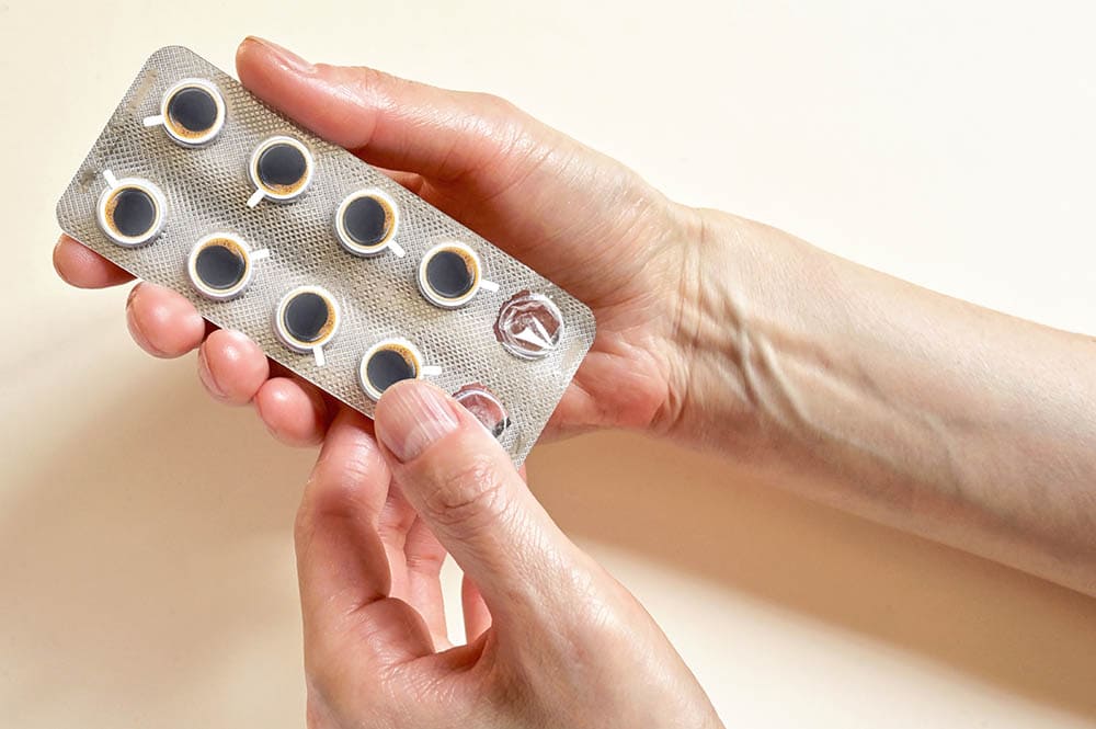 caffeine pills in blister packaging