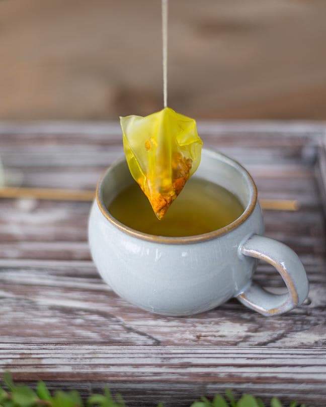 freshly dipped tea bag