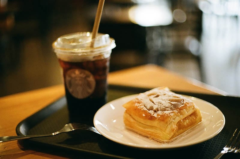 Starbucks iced coffee and pastry