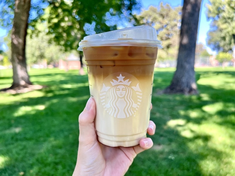 Starbucks iced apple crisp oatmilk macchiato outside