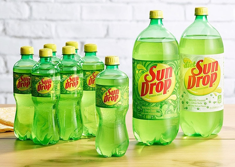 sun drop soda in differently sized bottles