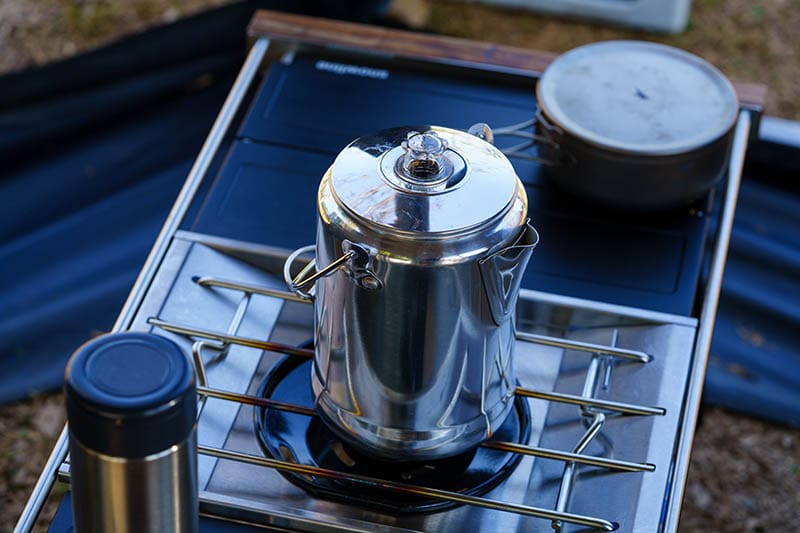 making percolated coffee in the camp